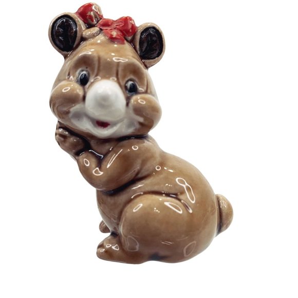 Vintage Anthropomorphic Baby Bear Figurine Ceramic Miniature Girl Japan Kitsch - Picture 9 of 9